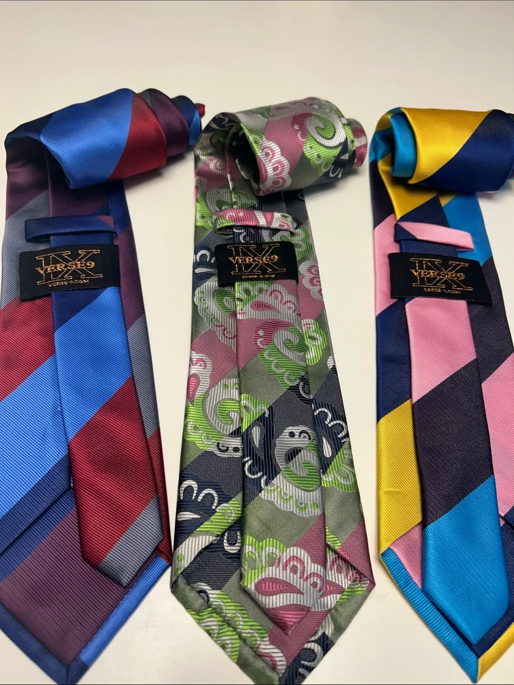 Verse 9- Men's Multicolor Patterned Necktie Set - Blue, Pink, Yellow, Green